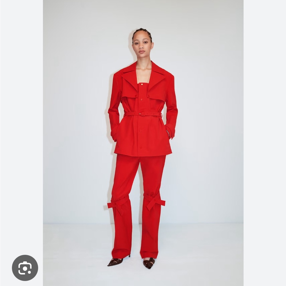 Great condition designer Bottega Veneta Belted Twill Jacket Red